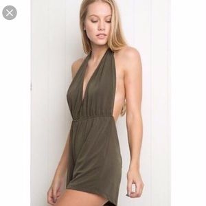 NEW {Brandy Melville} Green Halter Backless Romper